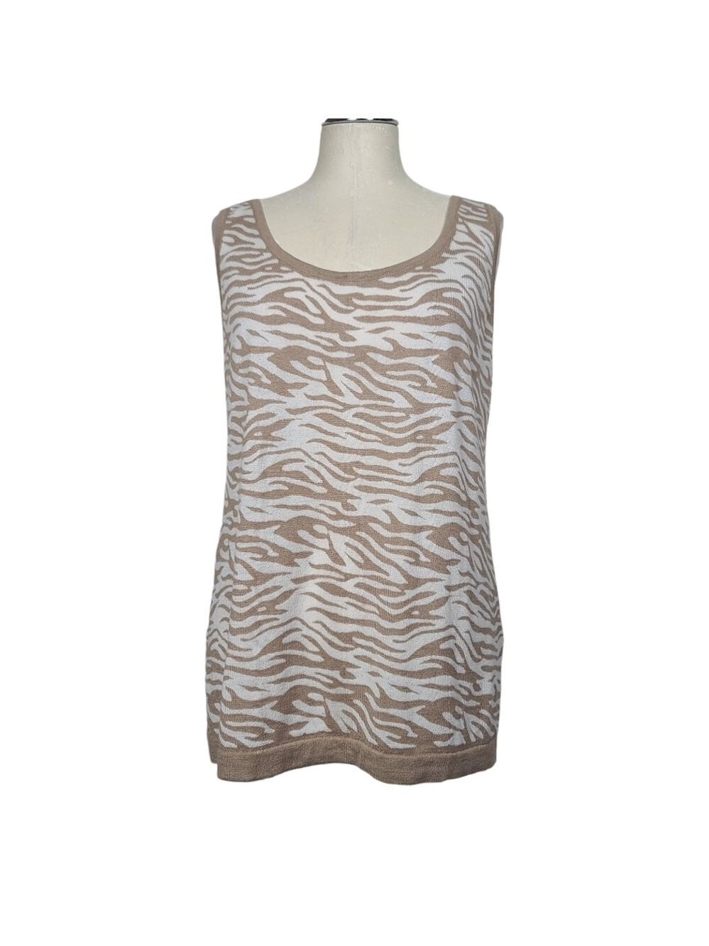 Calvin Klein Tan White Scoop Neck Animal Print Tank Top L